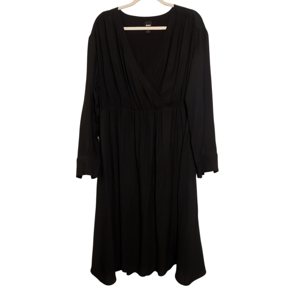Hugo Boss | Classic Black Long Sleeve Faux Wrap Dagatta Dress (US Size 14) - Picture 2 of 16
